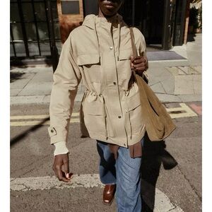 Zara taupe cinch waist jacket NWT